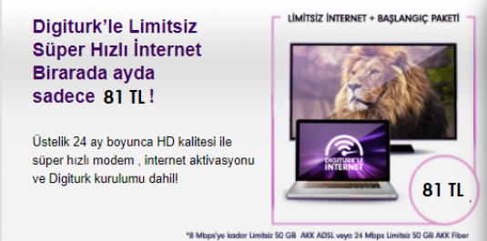Digiturk’le Limitsiz İnternet 81 TL 